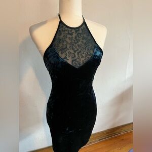 Free People Intimately Teal Green Crushed Velvet Lace Bodycon Mini Dress Medium